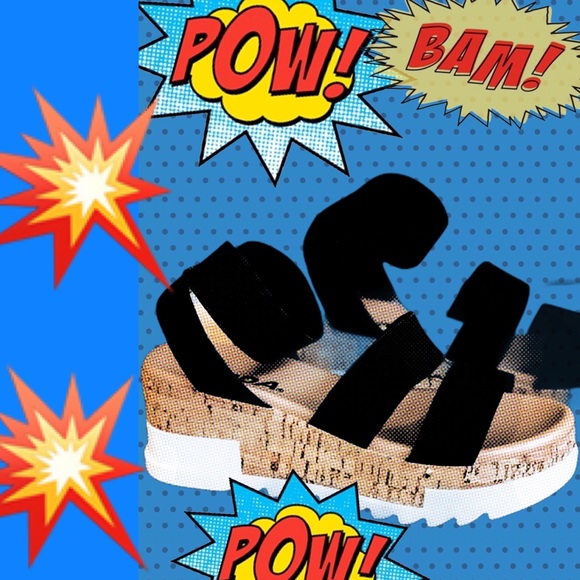 New! Soda Black Madyson Cork Flatform Wedge Sandal - Picture 4 of 7